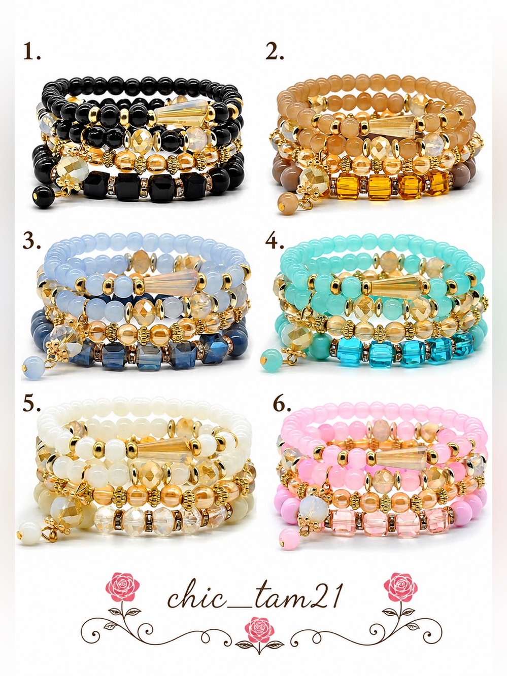 Gold-Accented Black Beaded Stackable Bracelet Set